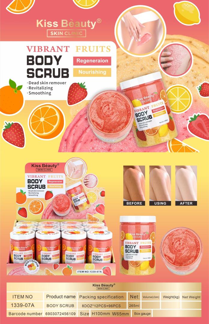 مقشر الجسم "فيبرانت فروتس" (Vibrant Fruits Body Scrub) من شركة كيس بيوتي (Kiss Beauty)