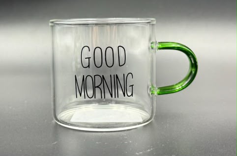 كوب زجاجي بومبيه حراري بطبعة Good Morning - سعة 380 مل