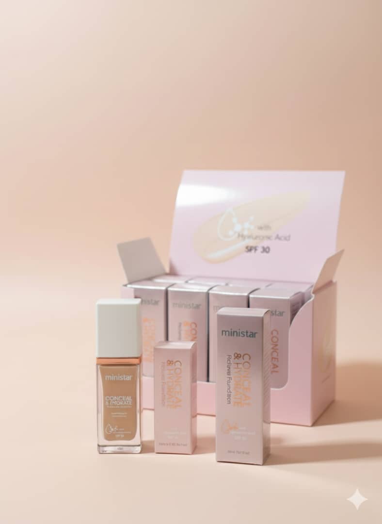 كريم أساس وخافي عيوب ميني ستار (Conceal & Hydrate) المُرطّب - مع حمض الهيالورونيك وحماية SPF 30